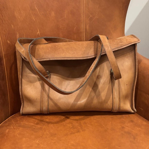 1970/1980s British tan vintage coach envelope tote - Picture 2 of 7